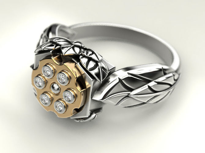 Woman ring revolver with bullet 3D print model