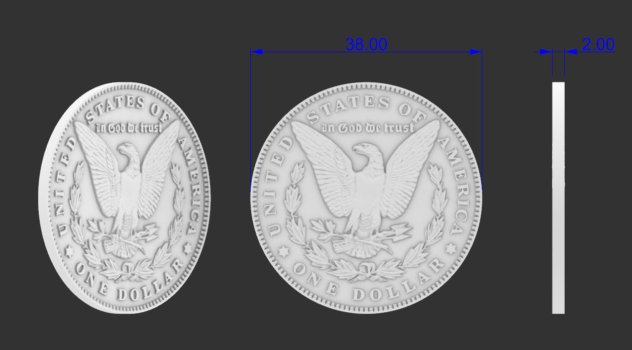 One US dollar coin 3D print model_10