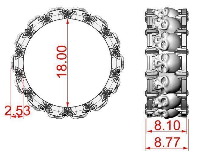 Ring skull and stars 3D print model_6