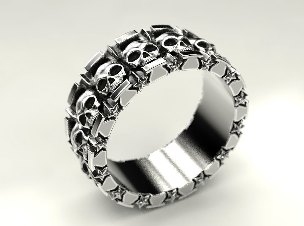 Ring skull and stars 3D print model_15