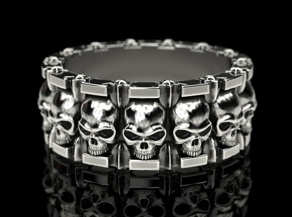 Ring skull and stars 3D print model_3