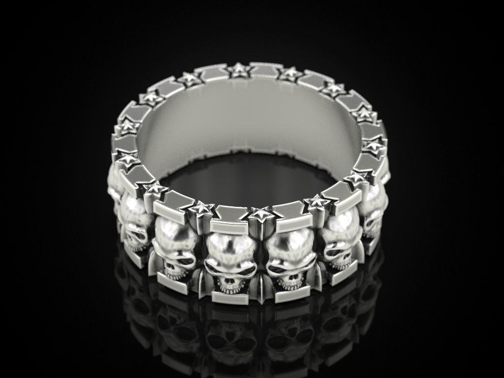 Ring skull and stars 3D print model_11
