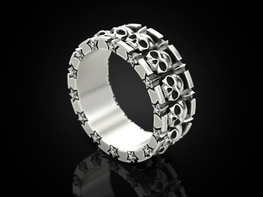 Ring skull and stars 3D print model_10