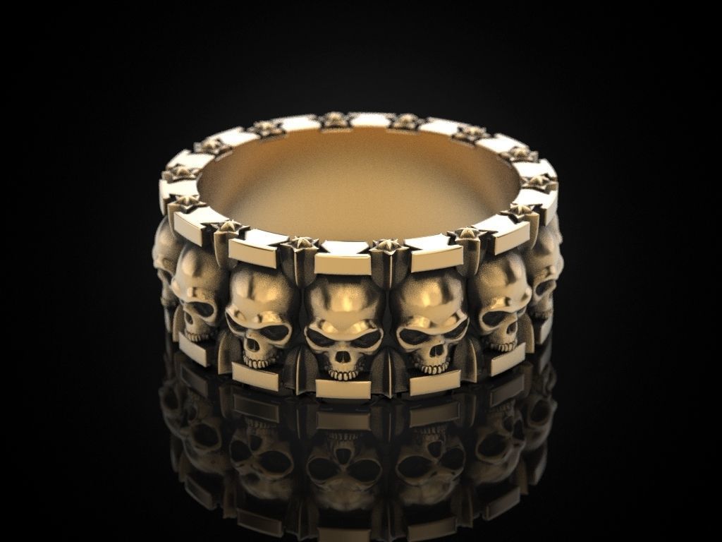 Ring skull and stars 3D print model_18
