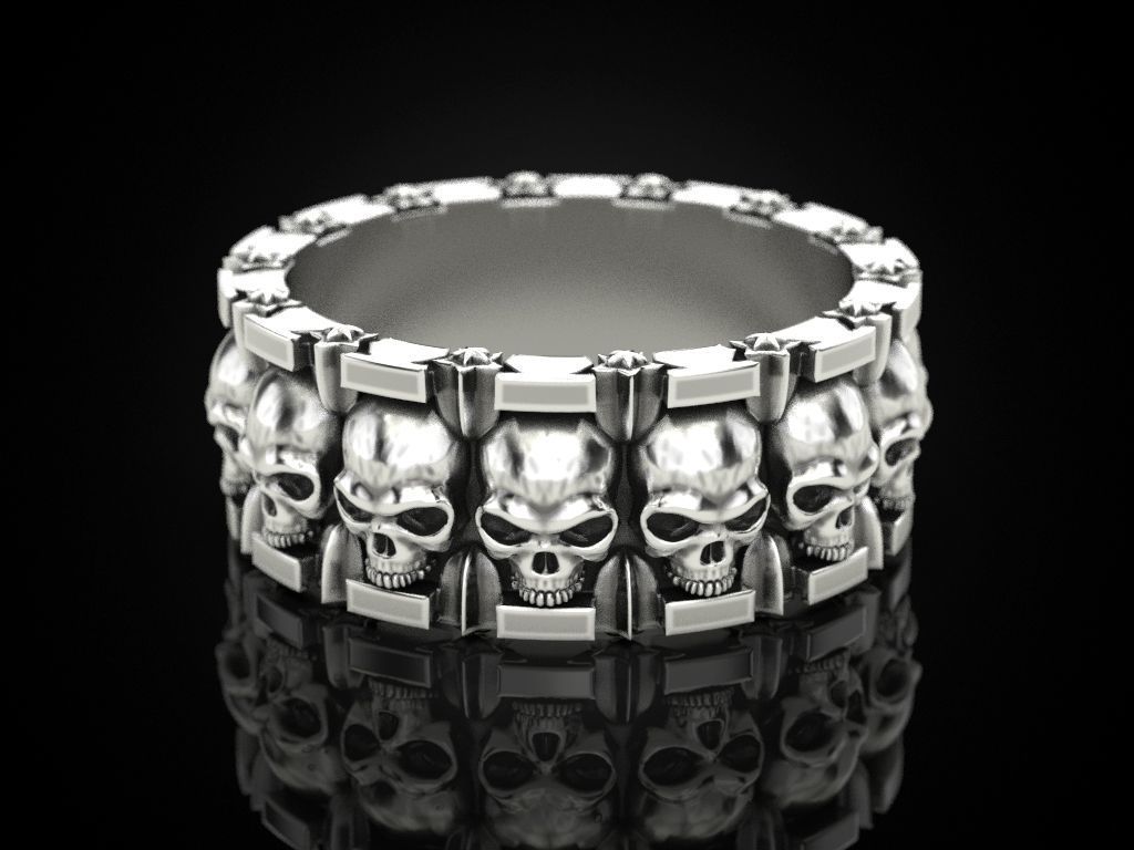 Ring skull and stars 3D print model_2
