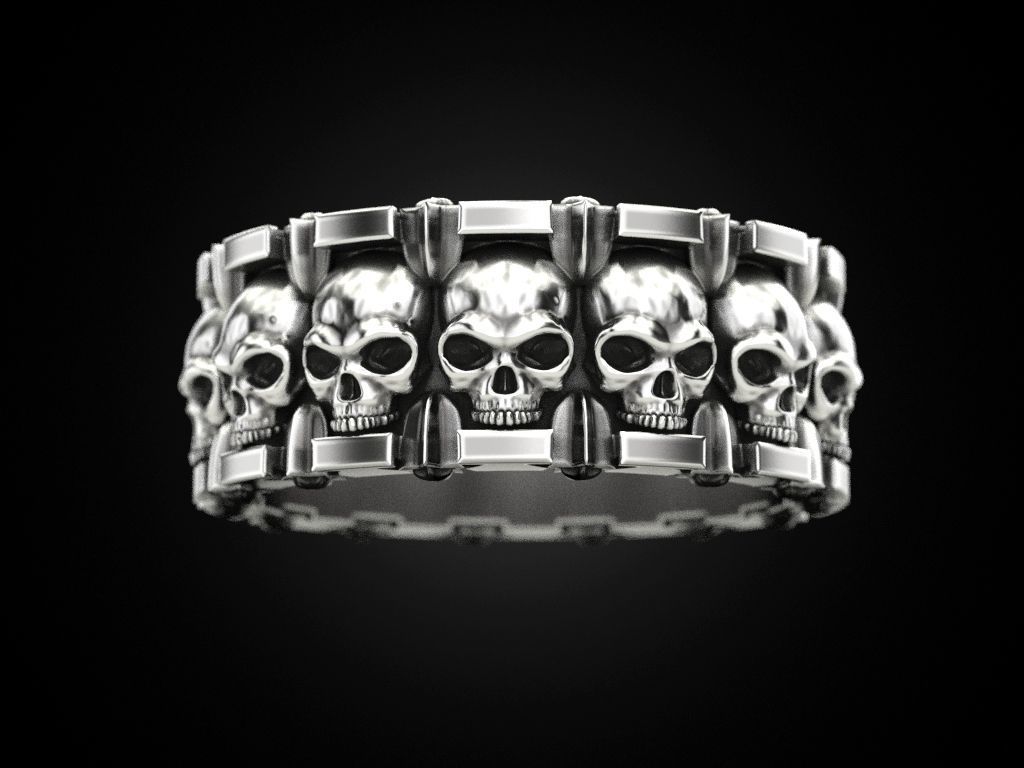 Ring skull and stars 3D print model_1