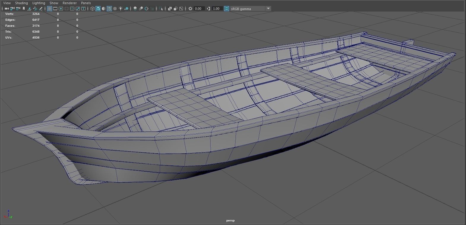 Wooden Boat Low-poly 3D model_11