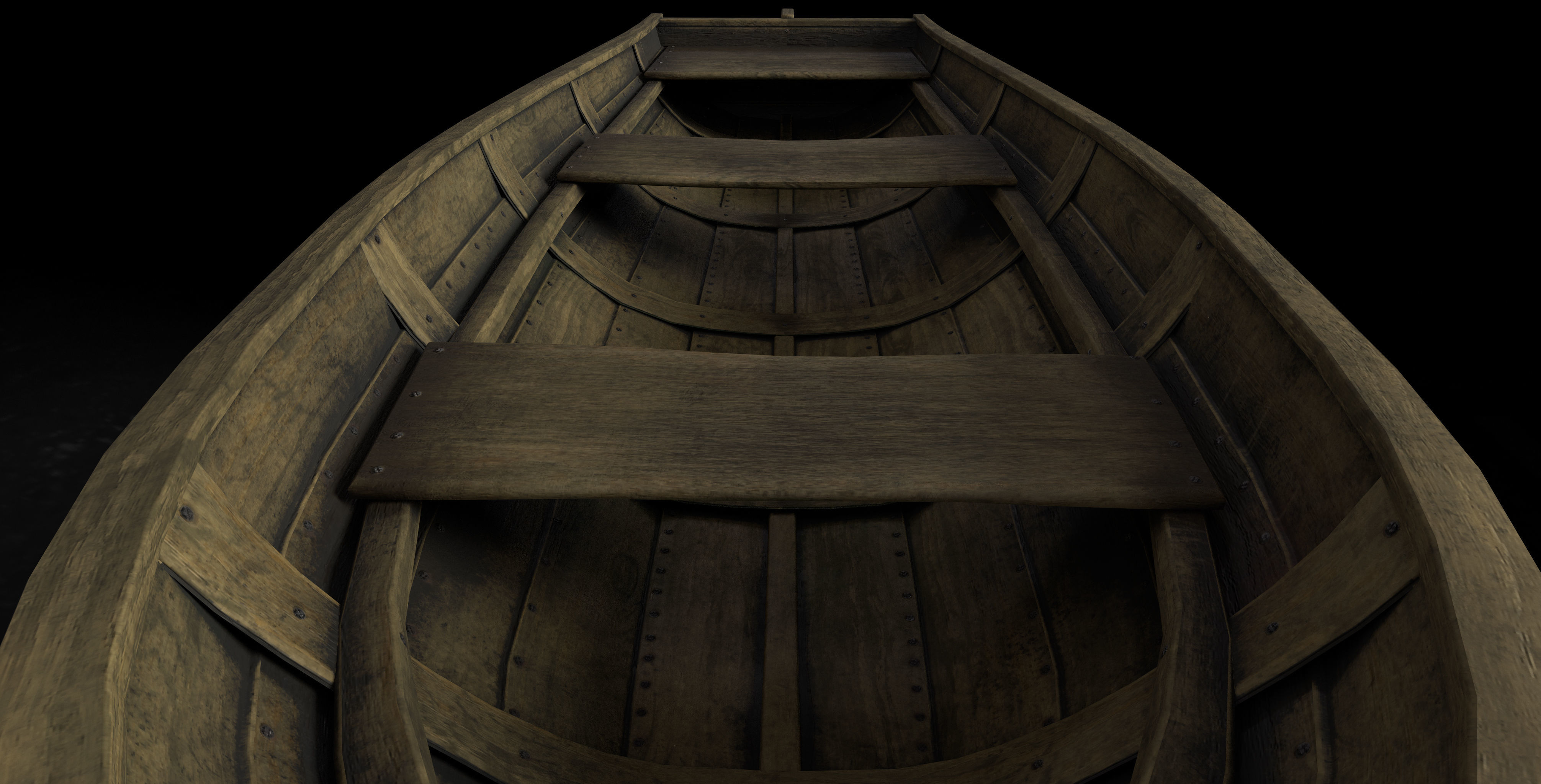 Wooden Boat Low-poly 3D model_10