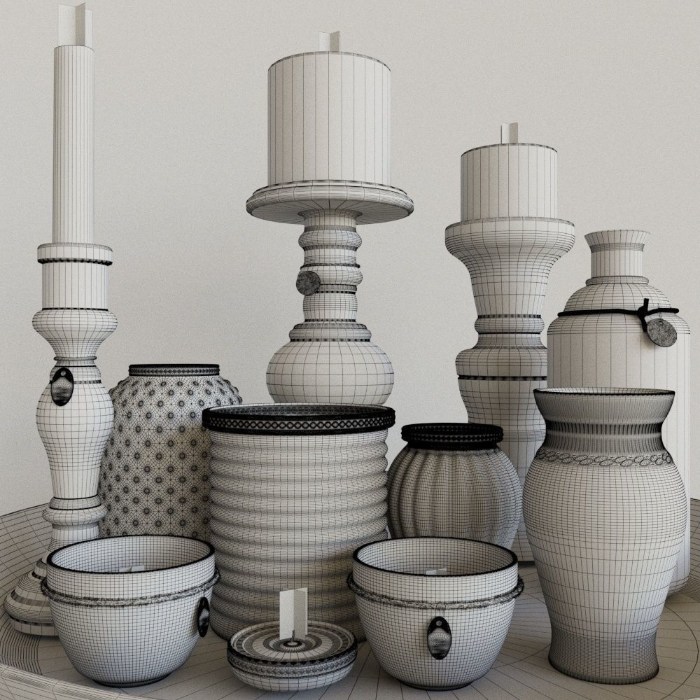 Candles 3 vases and candle holders 3D model_1