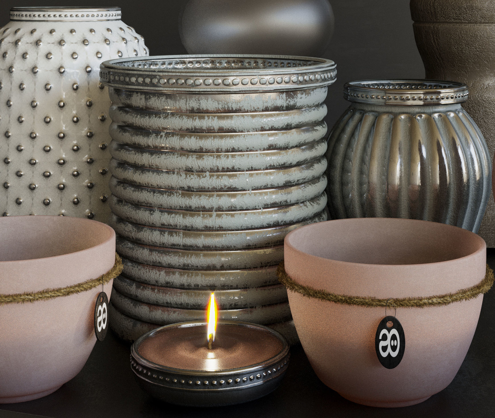 Candles 3 vases and candle holders 3D model_2