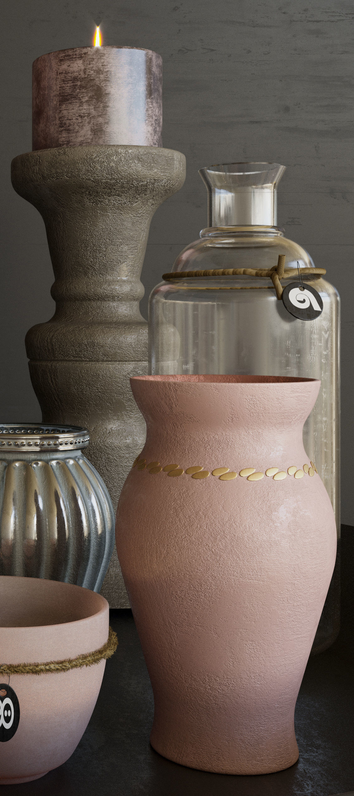 Candles 3 vases and candle holders 3D model_3