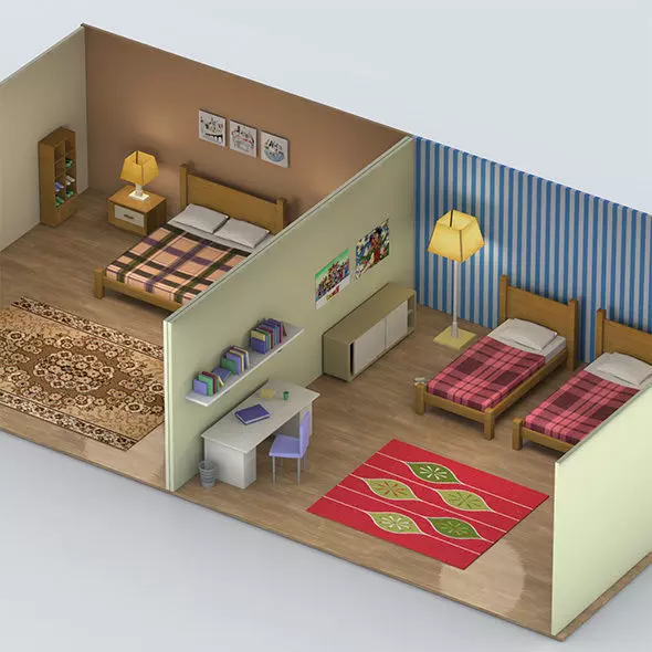 3D model Lowpoly Interior Bedrooms VR / AR / low-poly | CGTrader