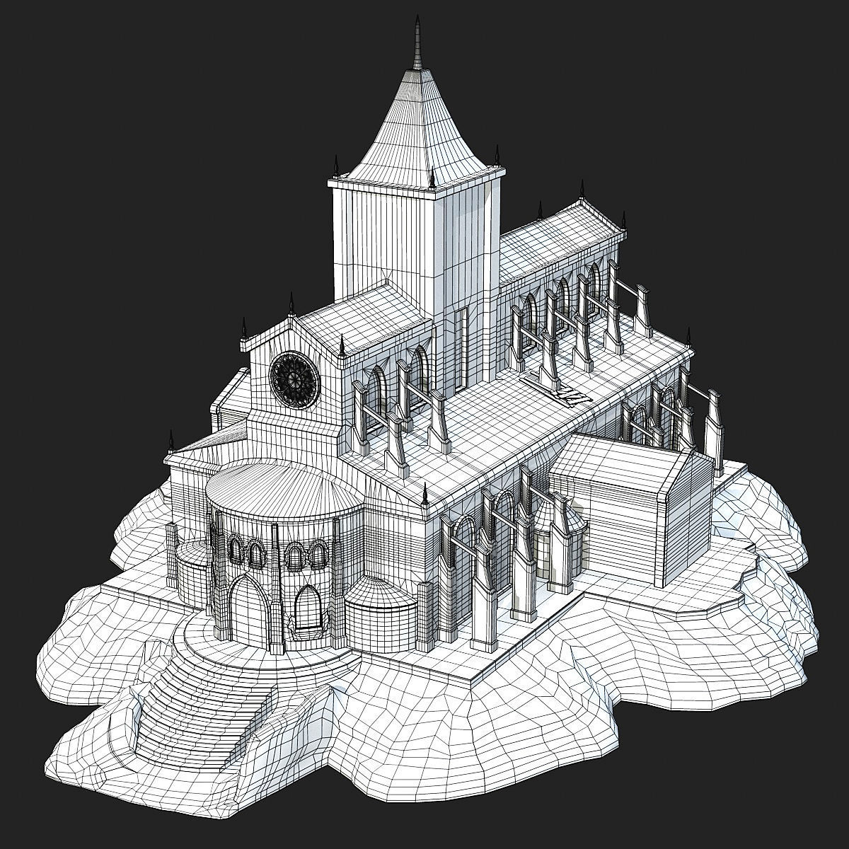 Cathedral gothic church Low-poly 3D model_26