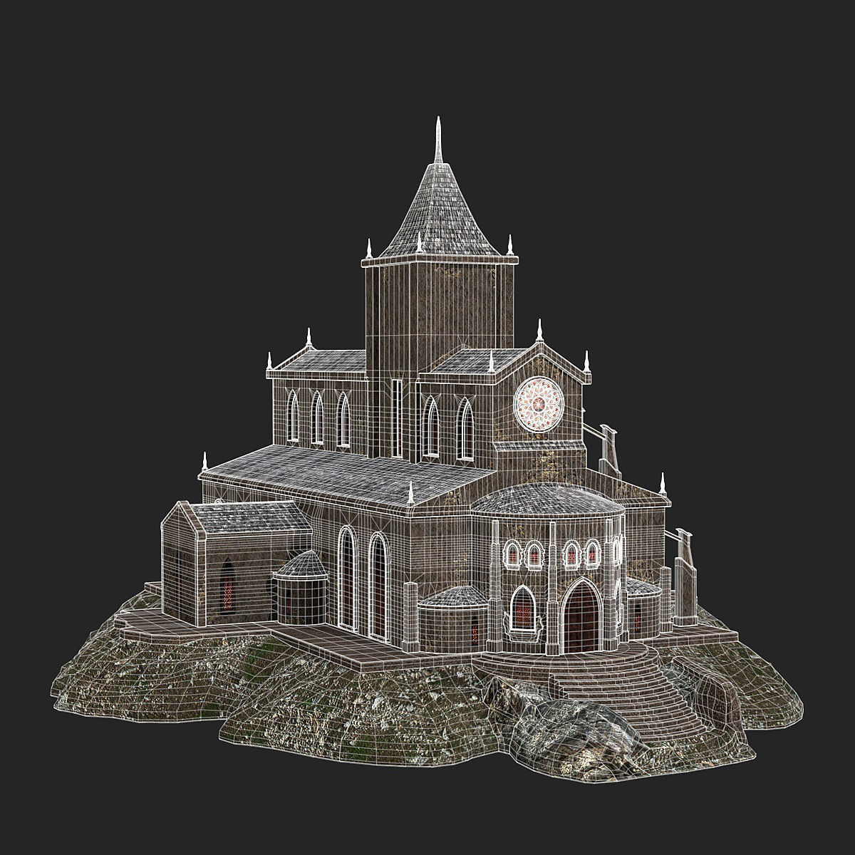 Cathedral gothic church Low-poly 3D model_25