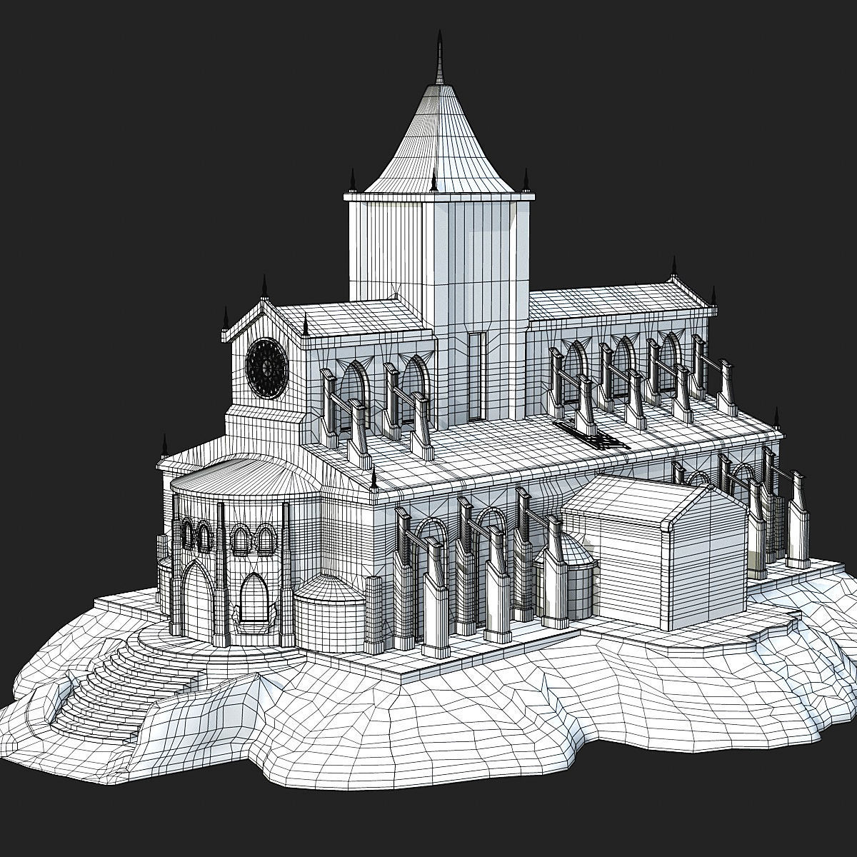Cathedral gothic church Low-poly 3D model_39