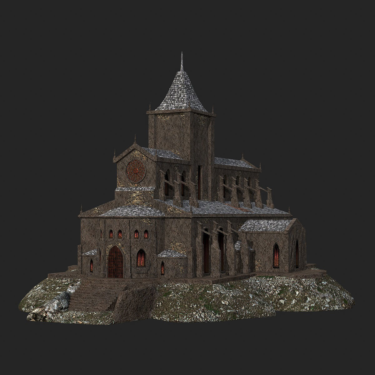 Cathedral gothic church Low-poly 3D model_1