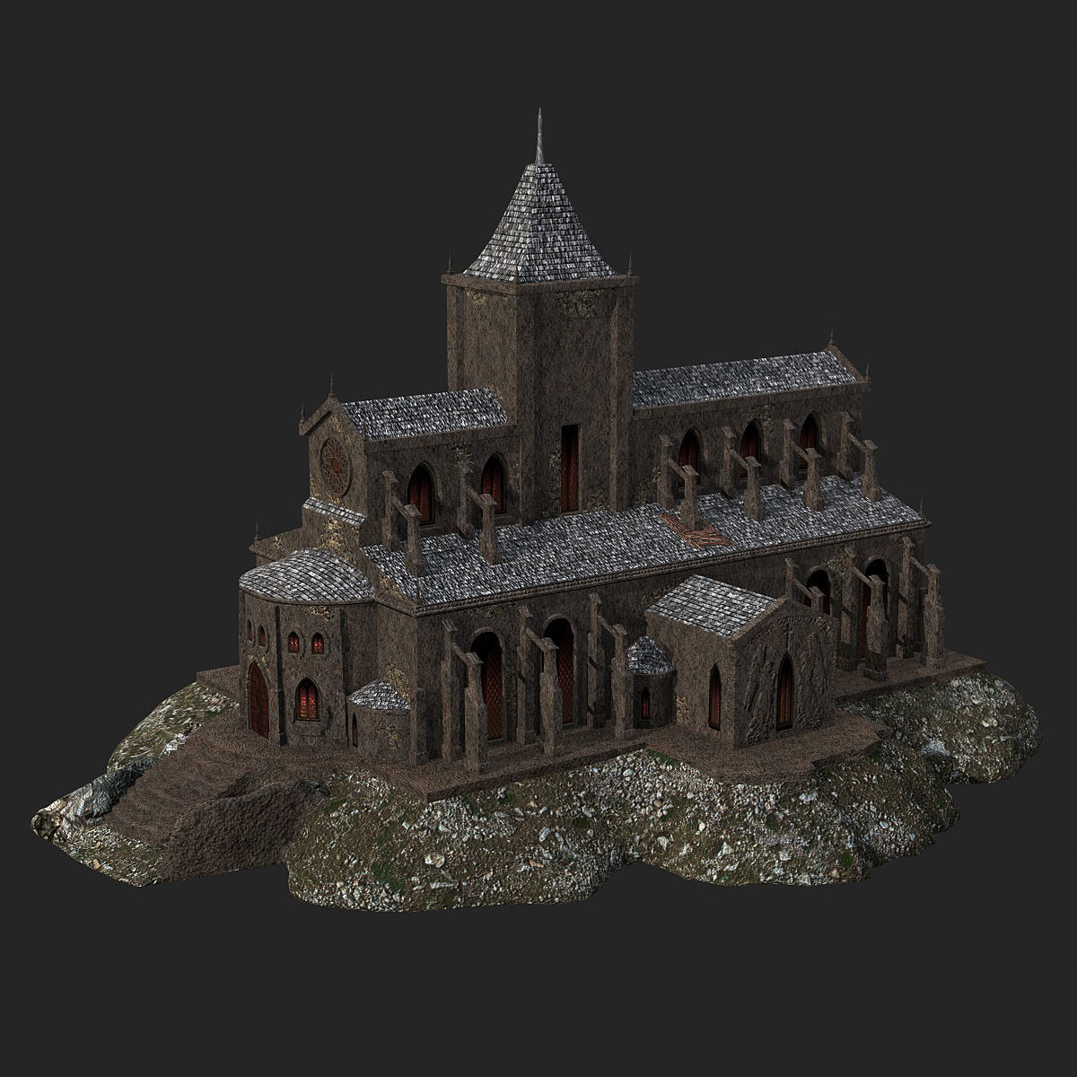 Cathedral gothic church Low-poly 3D model_2
