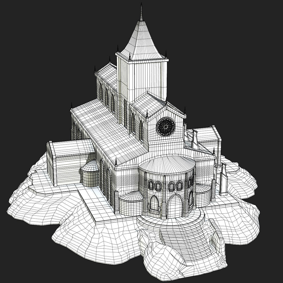 Cathedral gothic church Low-poly 3D model_27
