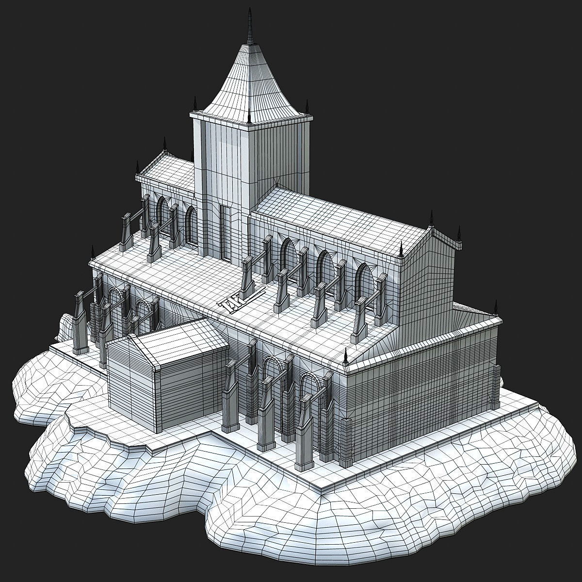 Cathedral gothic church Low-poly 3D model_28