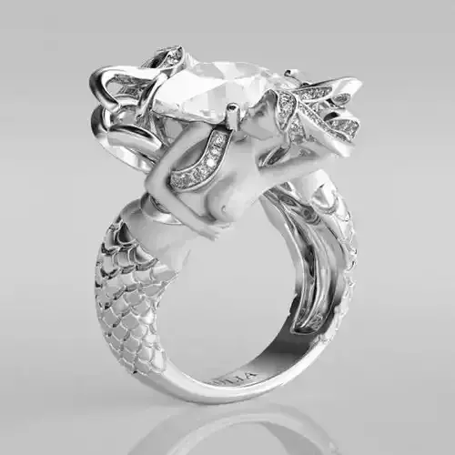 mermaid-ring mermaid ring with stone 3D print model