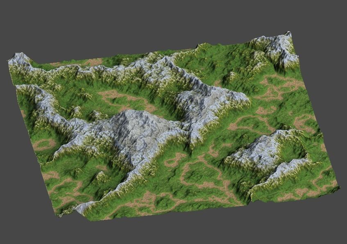 land1 mountain with grass and rocks 3D model