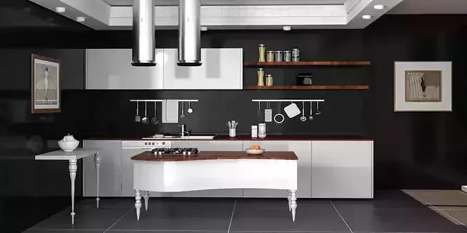 Kitchen modern with walls