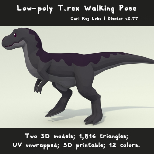 Low-poly T-rex Walking Pose Printable 12 colors Low-poly 3D model