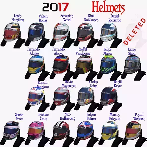 Helmets 2017 Formula 1 Low-poly 3D model
