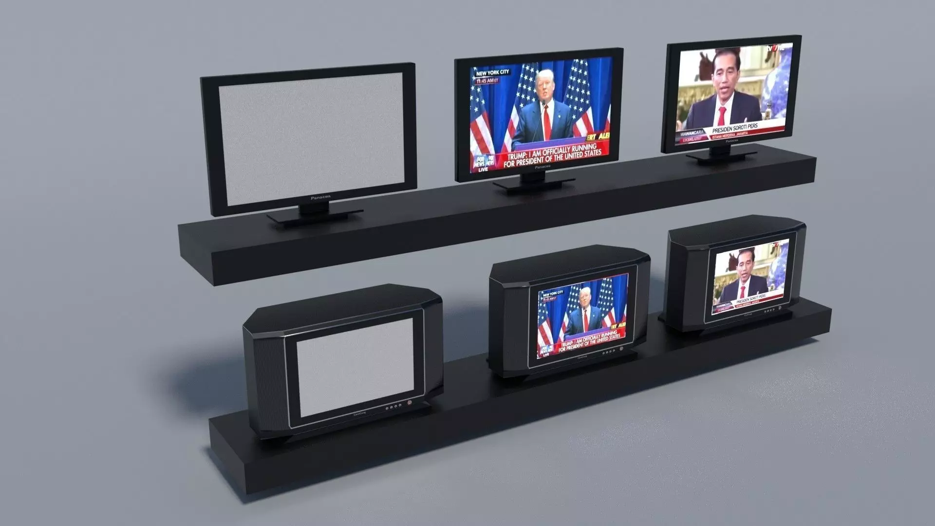 CRT and LCD TV Low-poly 3D model_0