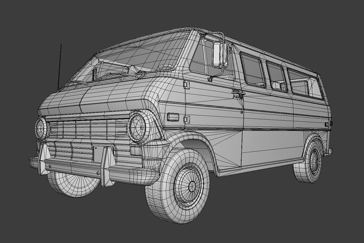 Retro Van Low-poly 3D model_12