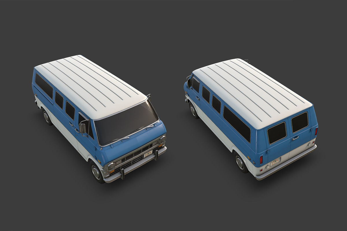 Retro Van Low-poly 3D model_6