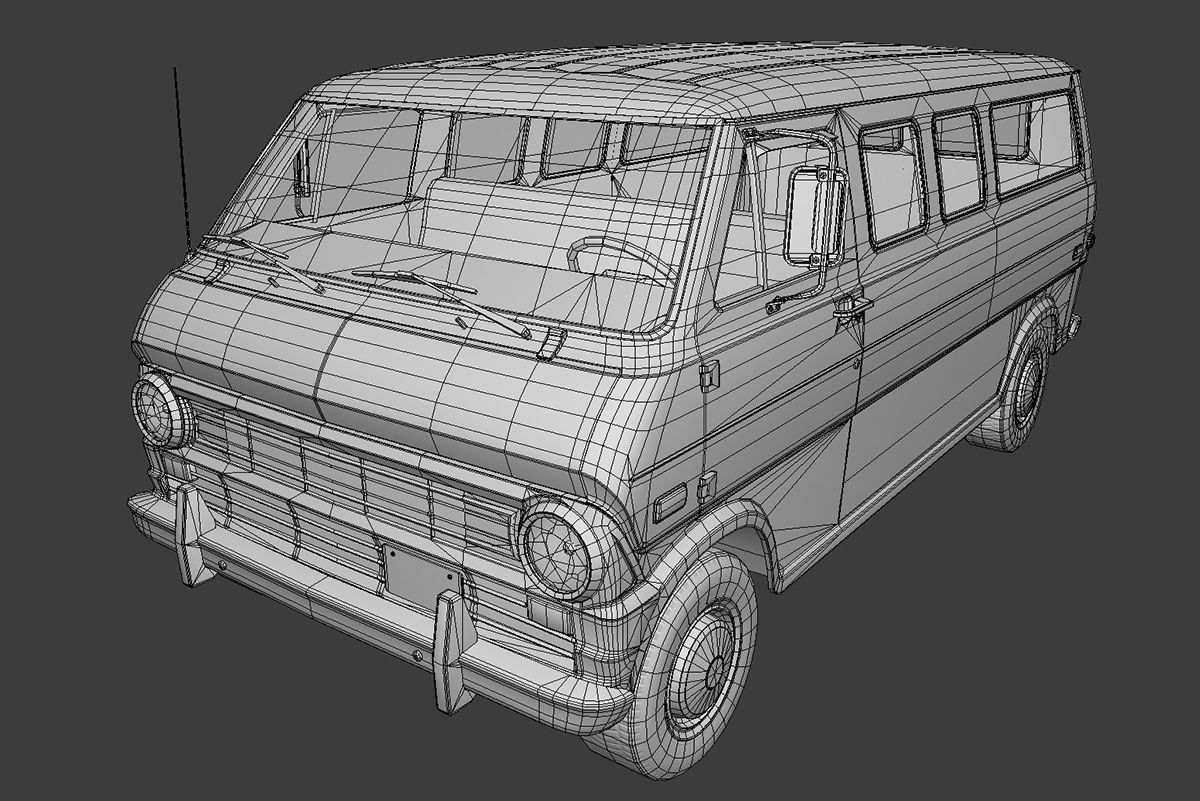 Retro Van Low-poly 3D model_8