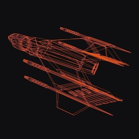 Lowpoly space attacker concept Low-poly 3D model_8