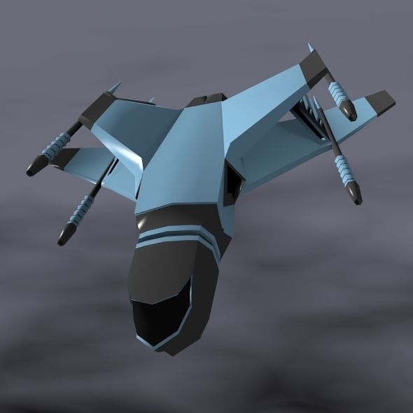 Lowpoly space attacker concept Low-poly 3D model_5