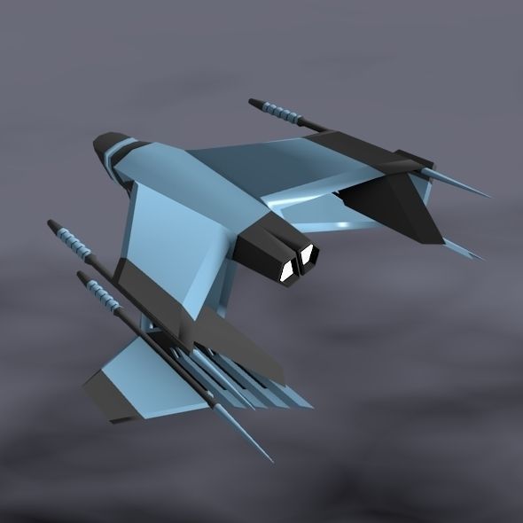 Lowpoly space attacker concept Low-poly 3D model_6