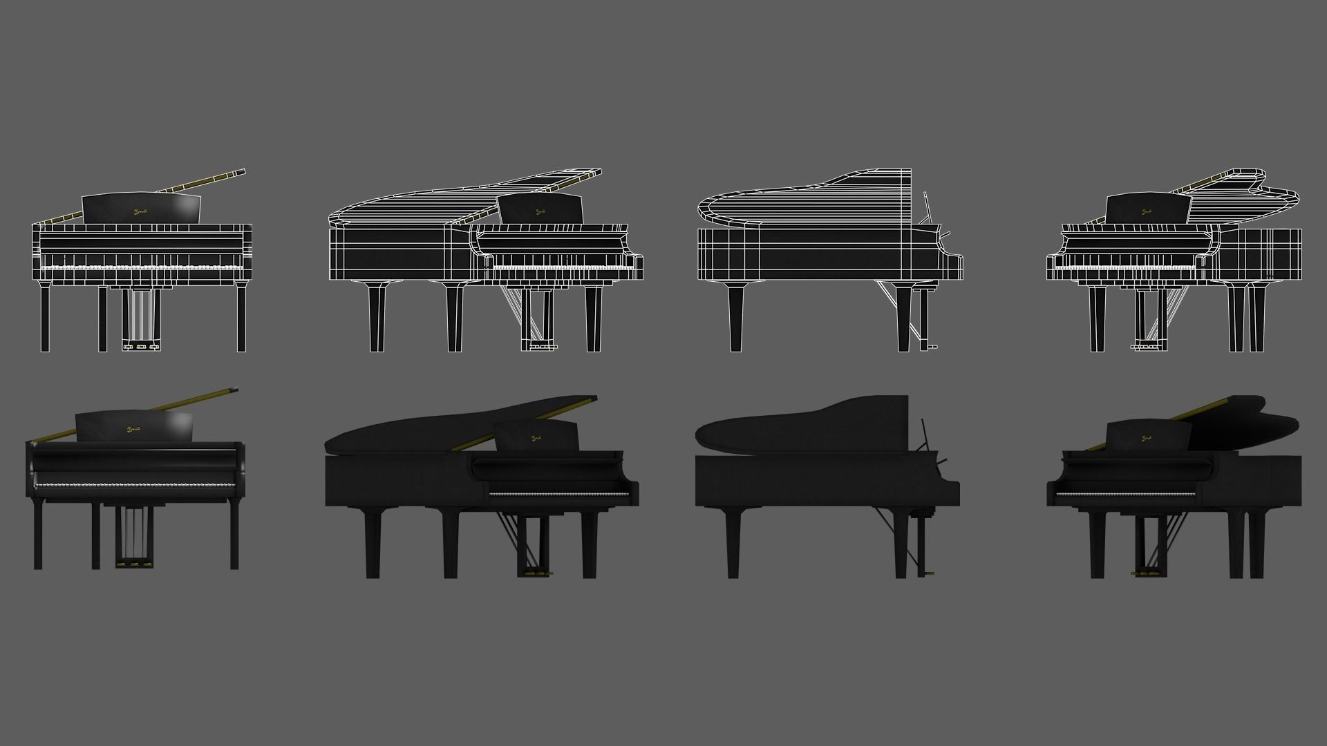 Piano grand - grand Low-poly 3D model_6