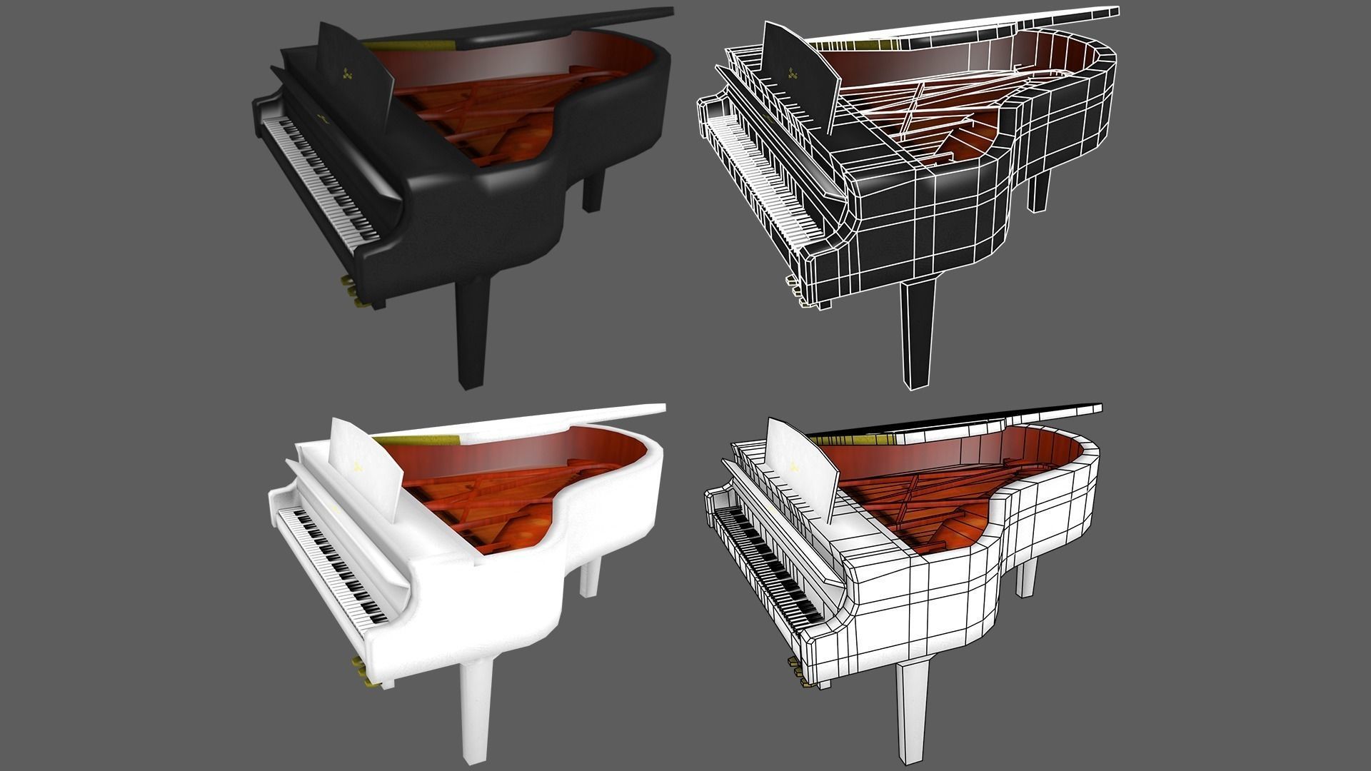 Piano grand - grand Low-poly 3D model_3
