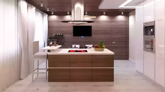 Kitchen modern with cabinets and wood accents