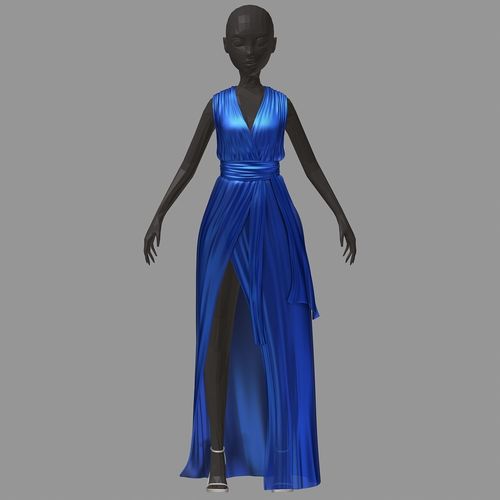 subdivision 3d model long blue dress white high heel shoes Low-poly 3D model