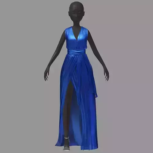 subdivision 3d model long blue dress white high heel shoes