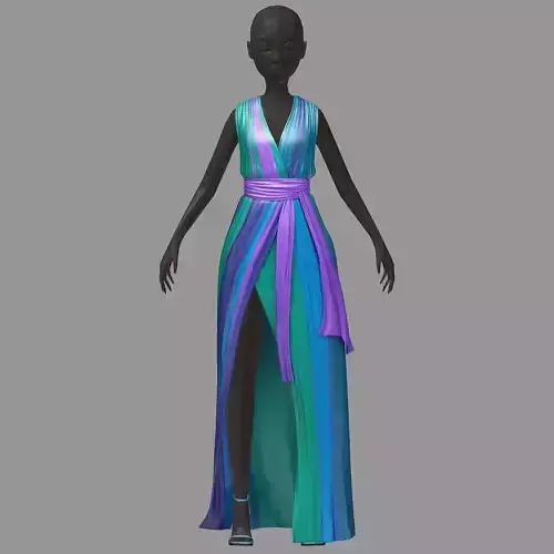 subdivision 3d model long colorful dress white high heel shoes