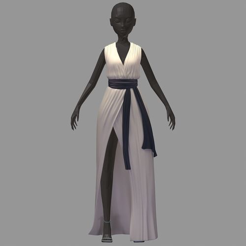 subdivision 3d model long white dress high heel shoes Low-poly 3D model