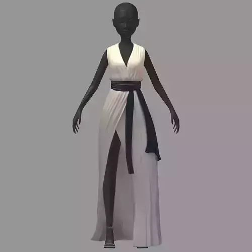 subdivision 3d model long white dress high heel shoes