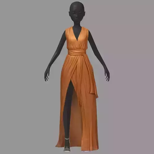 subdivision 3d model long orange dress white high heel shoes