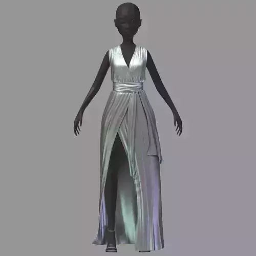 subdivision 3d model long silber dress black high heel shoes
