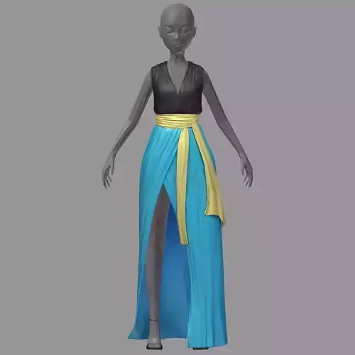 subdivision 3d model long skyblue dress white high heel shoes