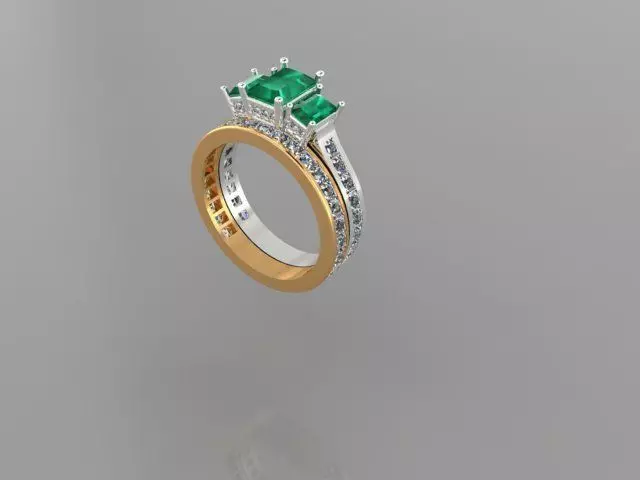 Emerald wedding ring 3D print model_0