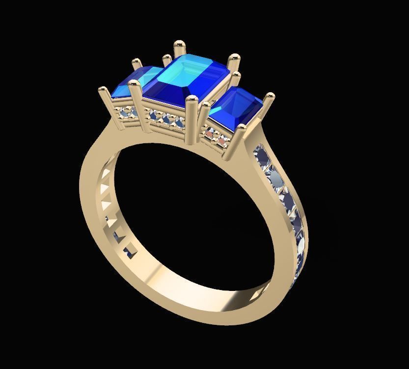 Emerald wedding ring 3D print model_5