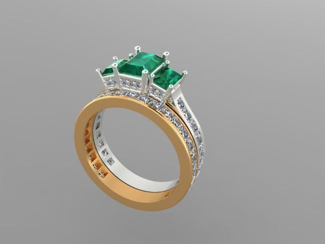 Emerald wedding ring 3D print model_4