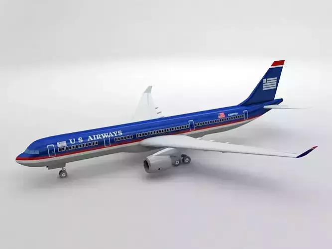 Airbus A330 Airliner - US Airways Low-poly 3D model